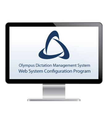image of a computer with Olympus Dictation management system web System Configuration Program written on the screen