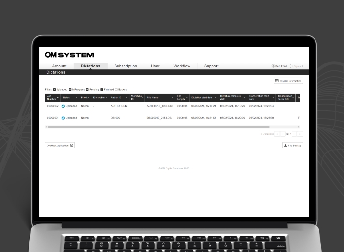 OM System ODMS Cloud: Optimiert für schnelle und einfache Transkription Ihrer Diktate